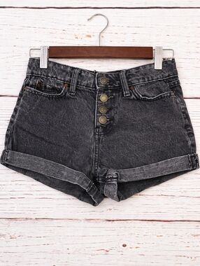 Vanilla Star Black Acid Wash Button Fly Cuffed Denim Shorts Size 1
